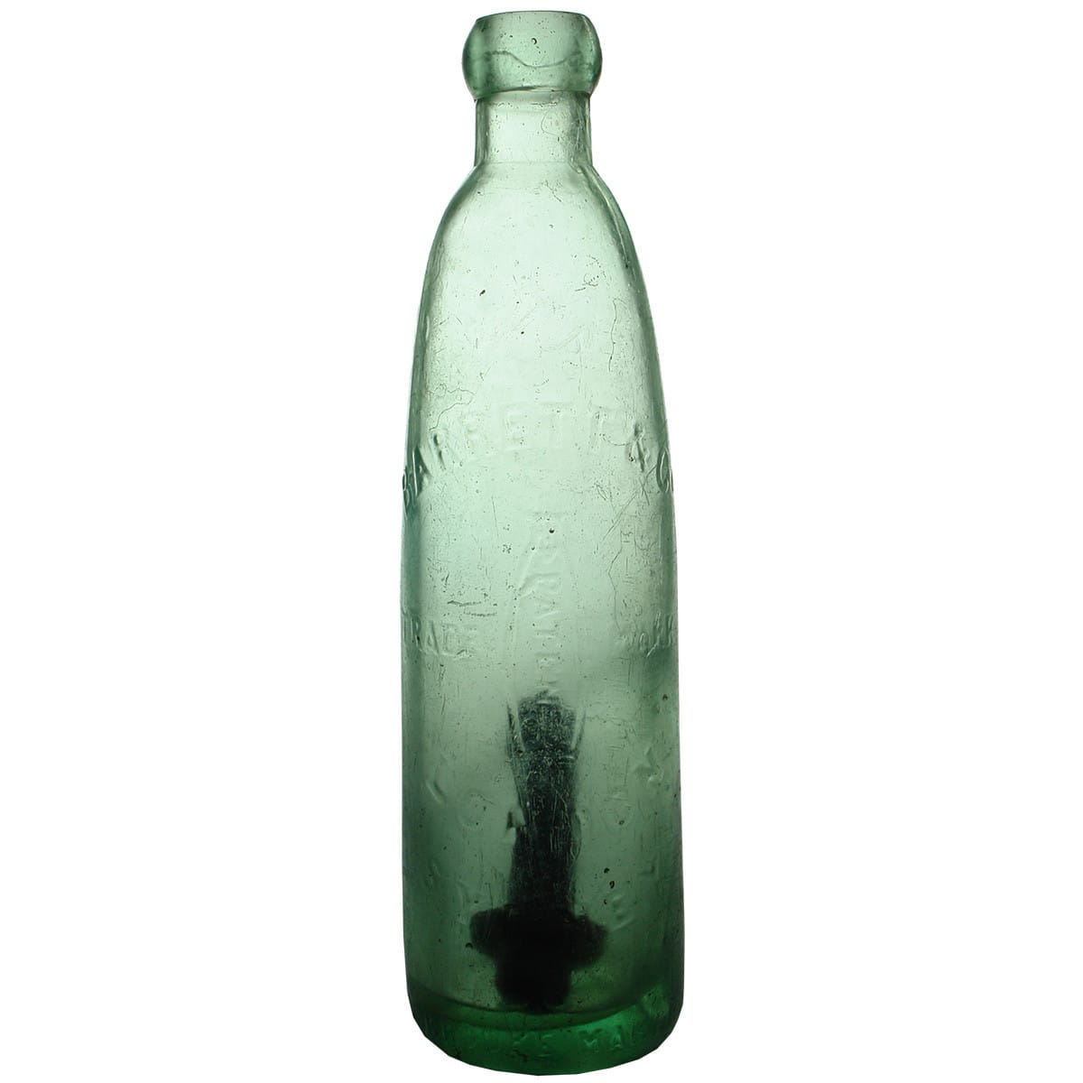 Stick Bottle. Barrett & Co., London & Sydney. W. Brooke Makers. Aqua. 10 oz. (United Kingdom, New South Wales)