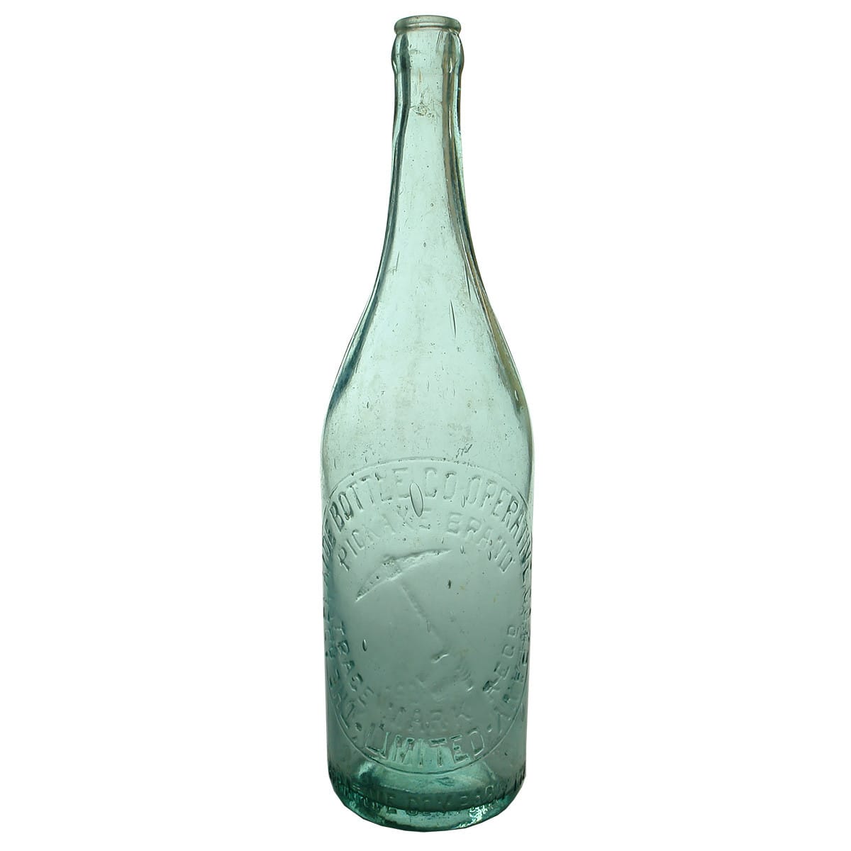 Crown Seal Beer. Pickaxe Brand. Adelaide Bottle Co-operative Company. Aqua. 26 oz. (South Australia)