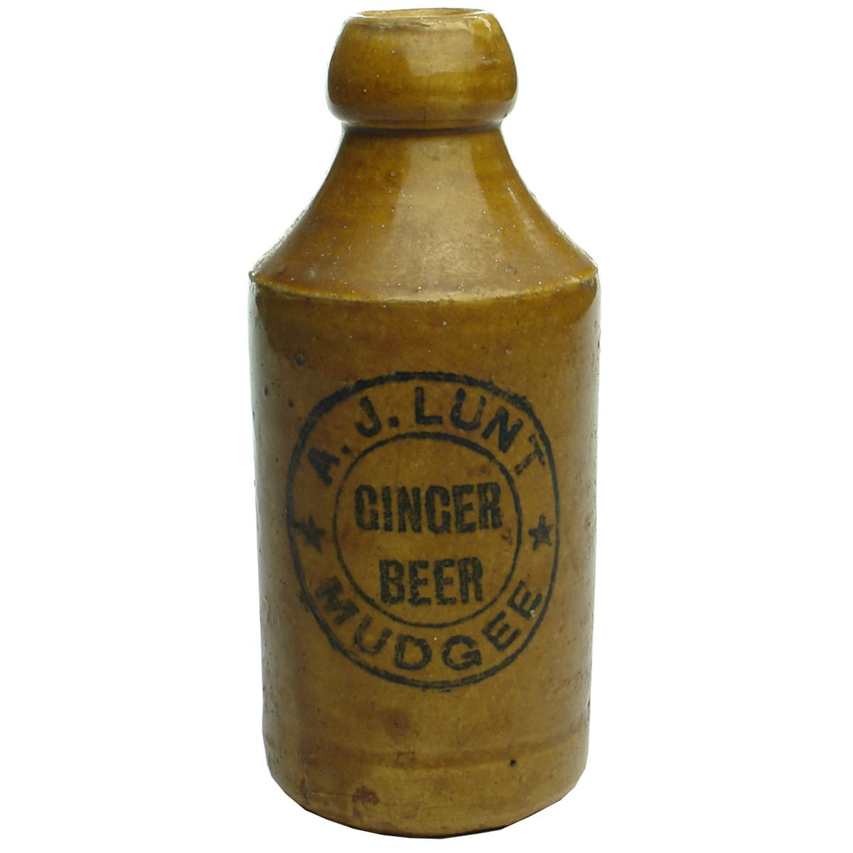 Ginger Beer. A. J. Lunt, Mudgee. Blob Top. Dump. All Tan. (New South Wales)