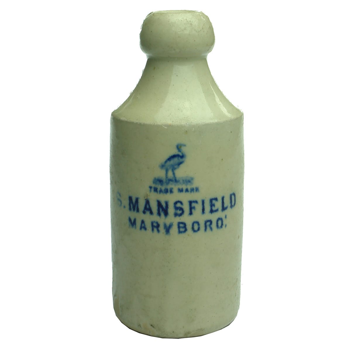 Ginger Beer. S. Mansfield, Maryboro'. Emu or Emu Chick. Dump. Blue Print. (Maryborough, Queensland)