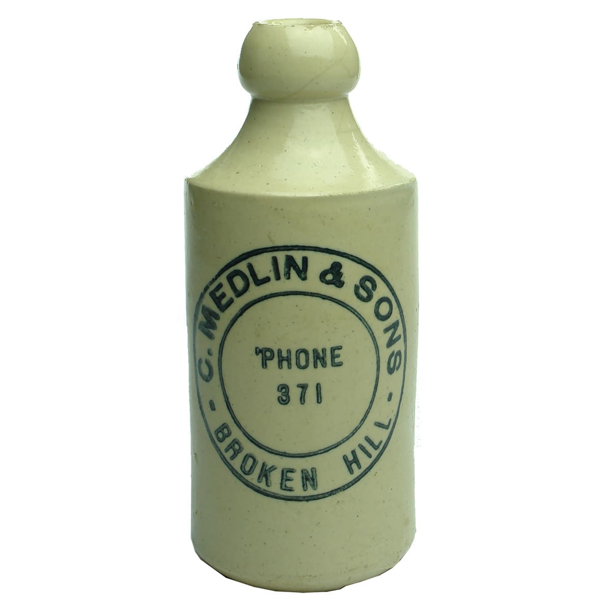 Ginger Beer. C. Medlin & Sons, Broken Hill. Dump. All White. 10 oz. (New South Wales)