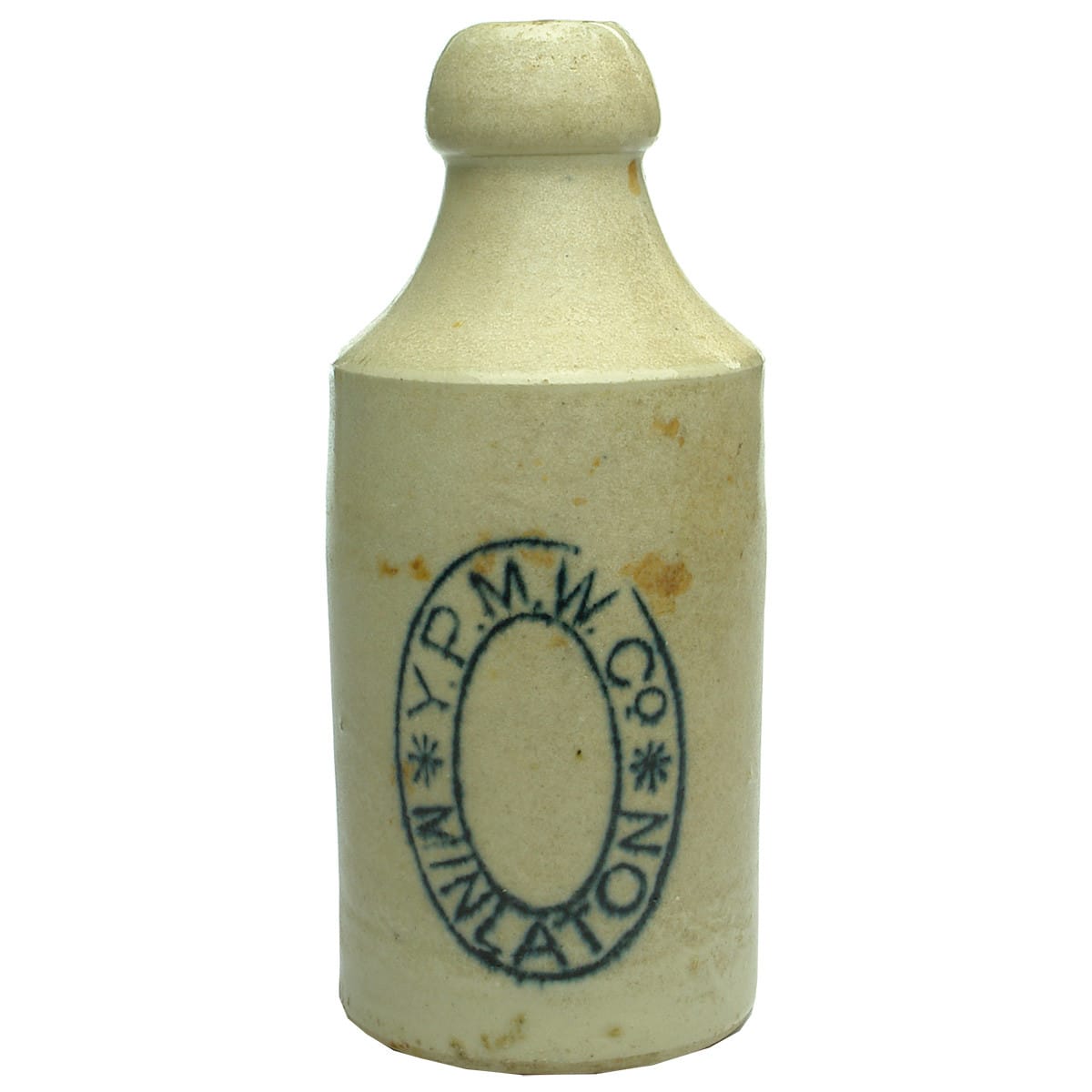 Ginger Beer. Y. P. M. W. Co, Minlaton. Cork Stopper. Dump. All White. 10 oz. (South Australia)