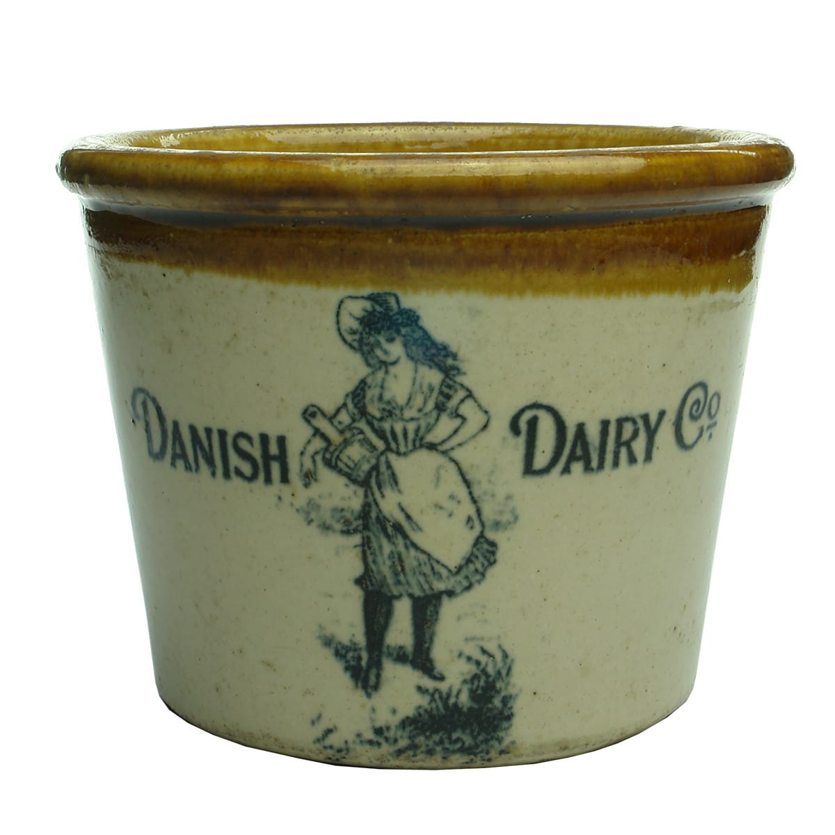 Butter Crock. Danish Dairy Co. Milkmaid. Port Dundas Pottery. 4 pound. (UK)