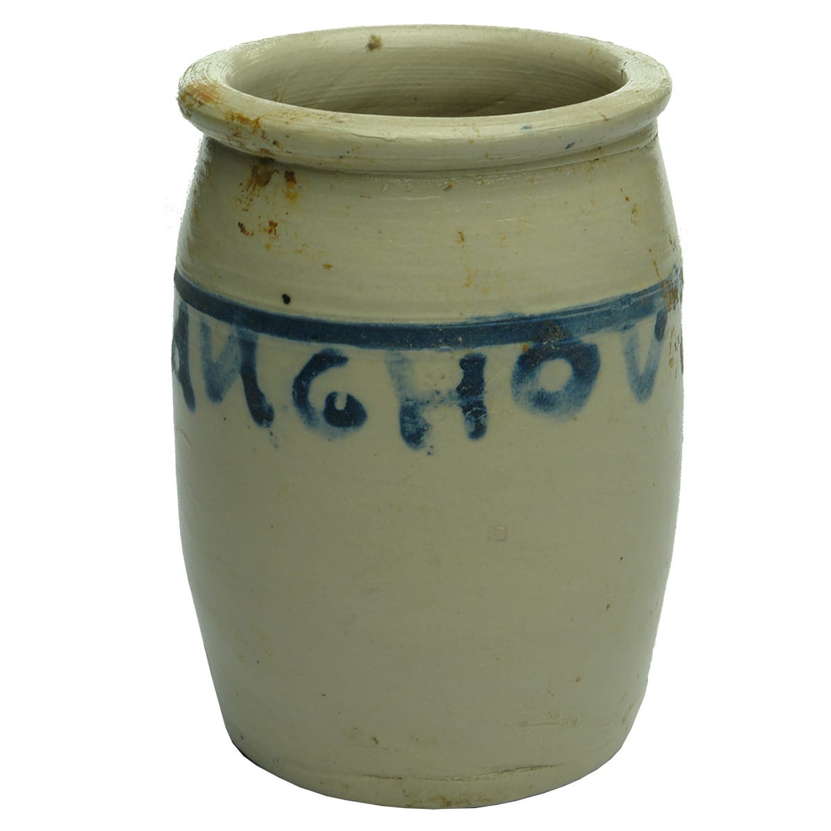 Jar. Dutch Anchovis Jar. Grey with blue print.