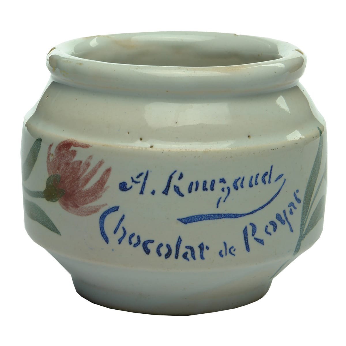 Lolly Jar. A. Rouzaud, Chocolat de Royat. Multi-coloured pottery. (France)