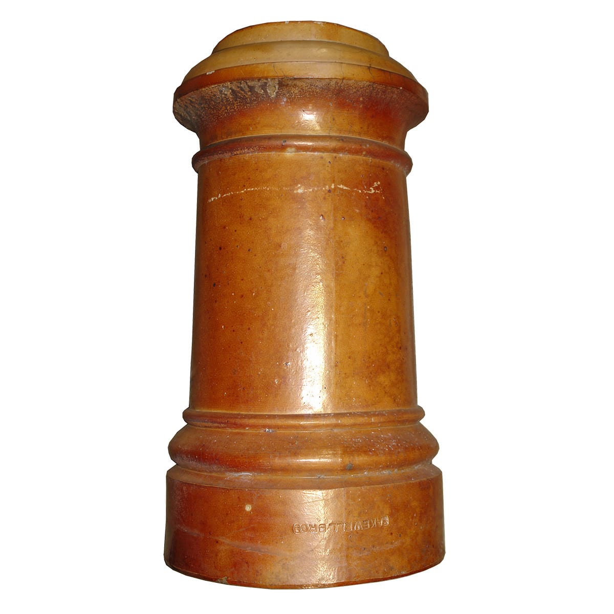 Large Salt Glazed Chimney Pot. Bakewell Bros. Round with ridges. (Sydney, New South Wales)