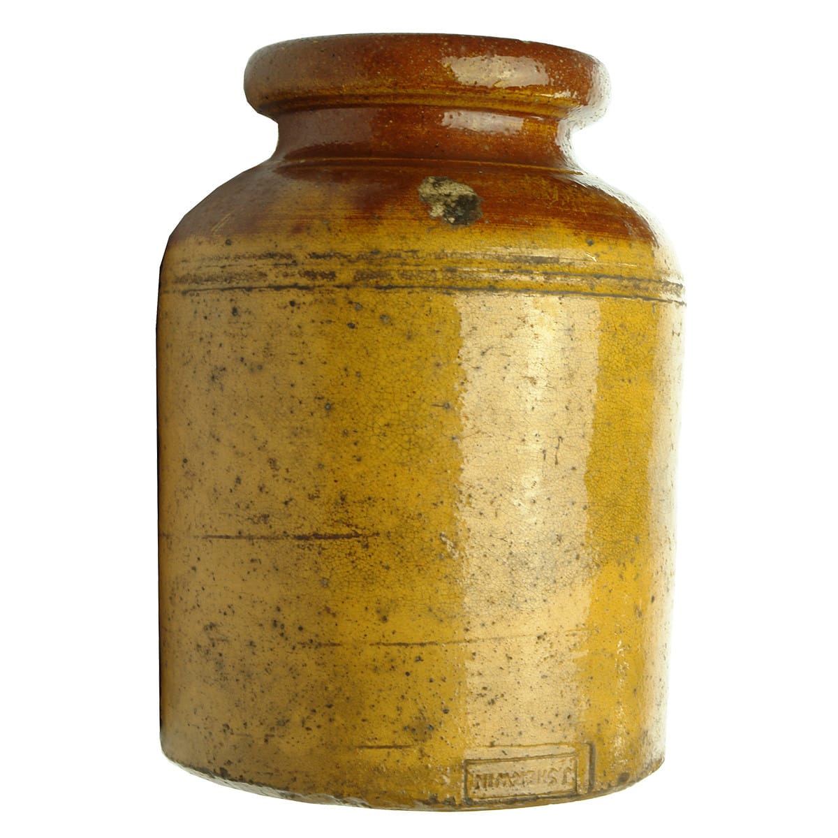 Stoneware Jar. J. Sherwin (upside down stamp). Red & Orange. 170 mm. (Tasmania)