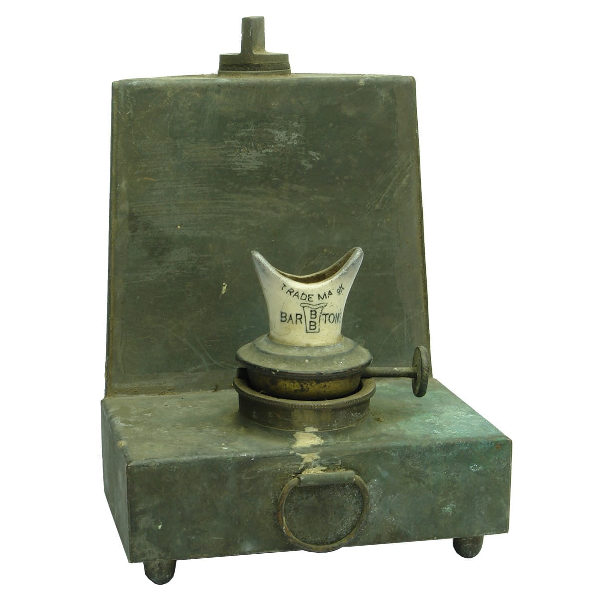 Lamp. Small tin lamp marked K. & J. W. 1909 with Barton's Burner.