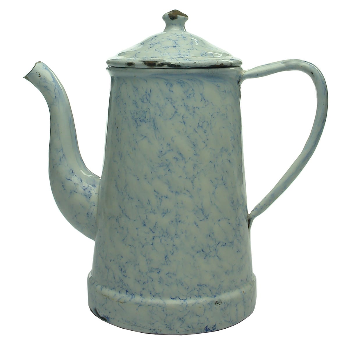 Smaller Enamel Coffee Pot. Pale Blue & White.