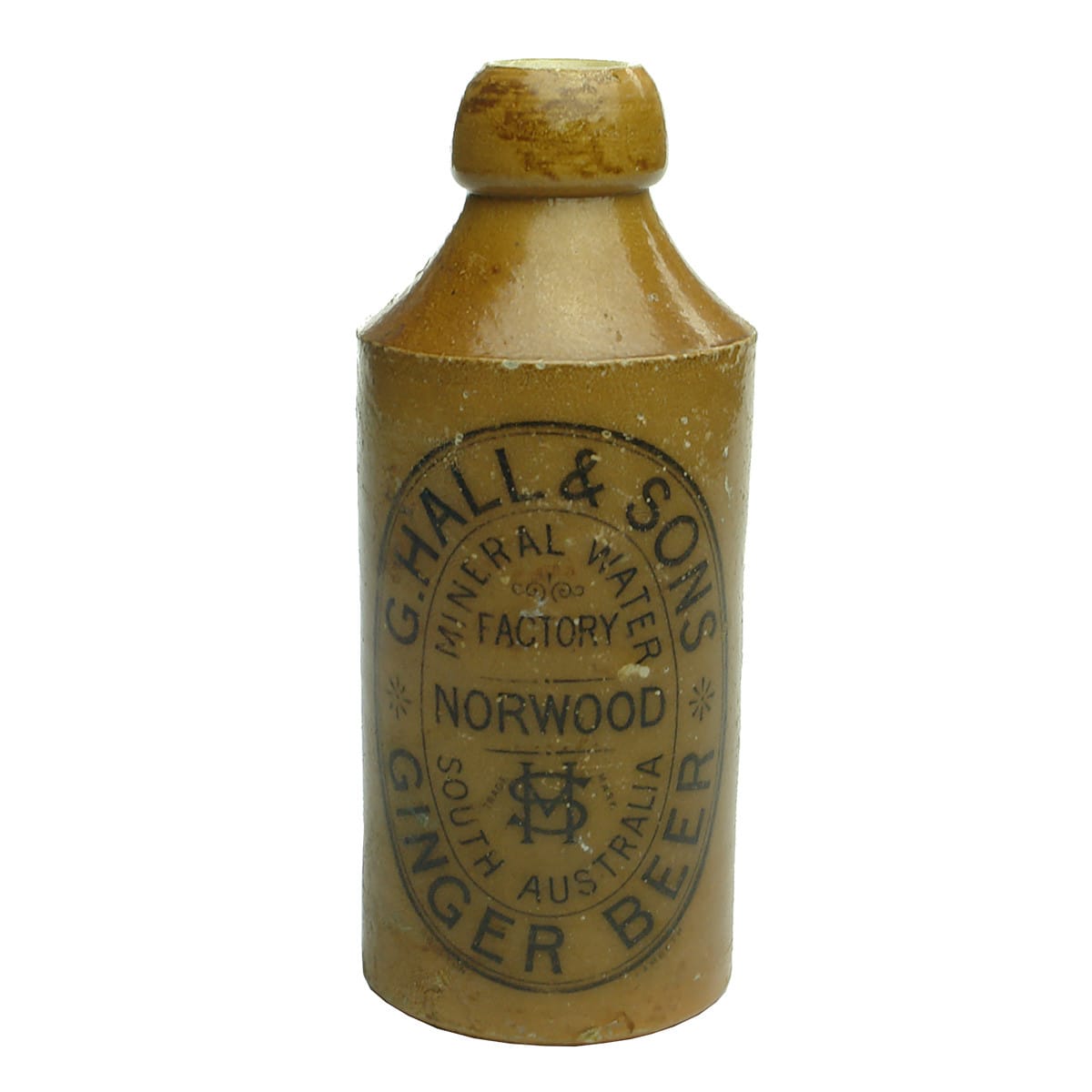 Ginger Beer. G. Hall & Sons, Mineral Water Factory, Norwood. Cork Stoppered. Salt Glaze. (South Australia)