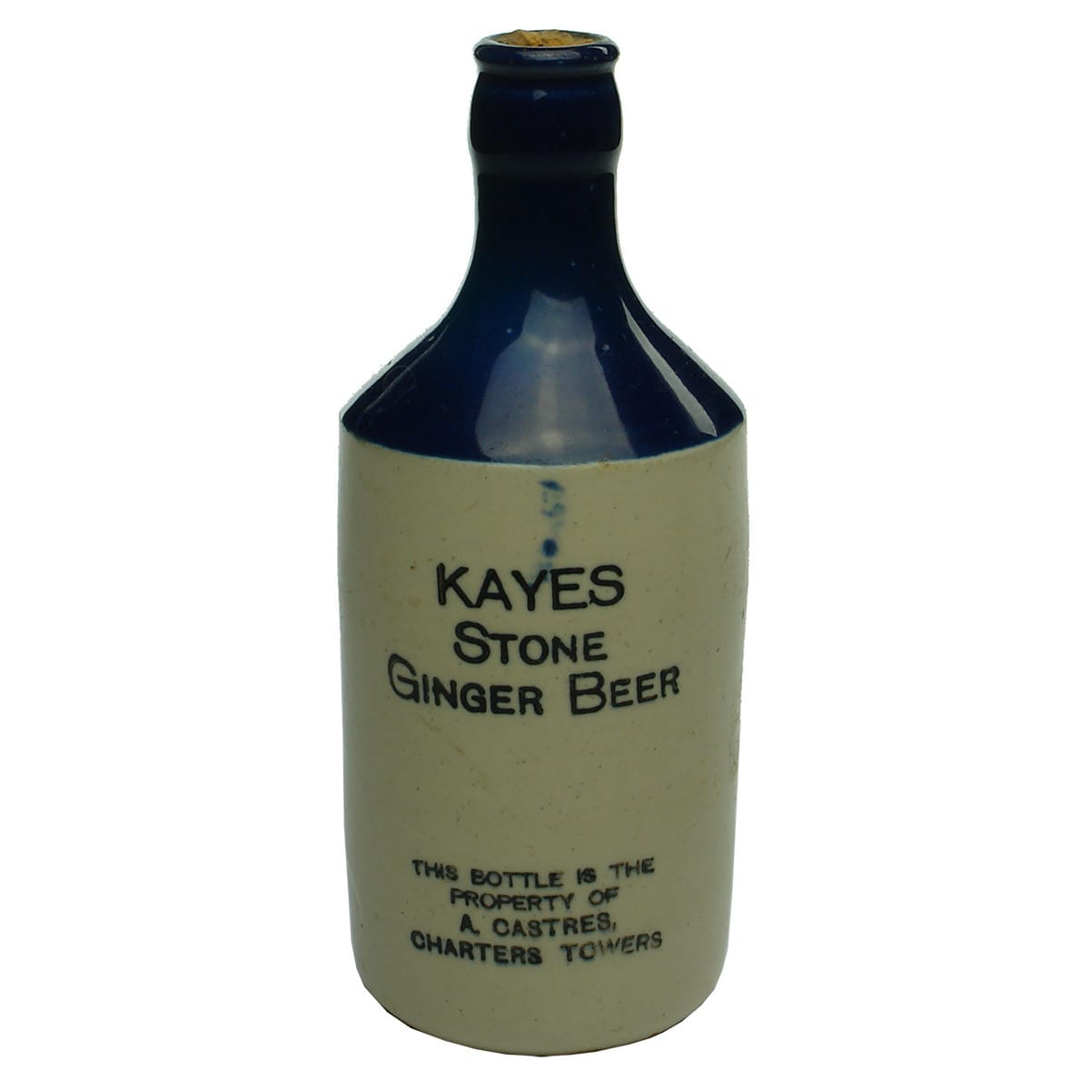 Ginger Beer. Kayes Stone. A. Castres, Charters Towers. Blue Top. Crown Seal. (Queensland)