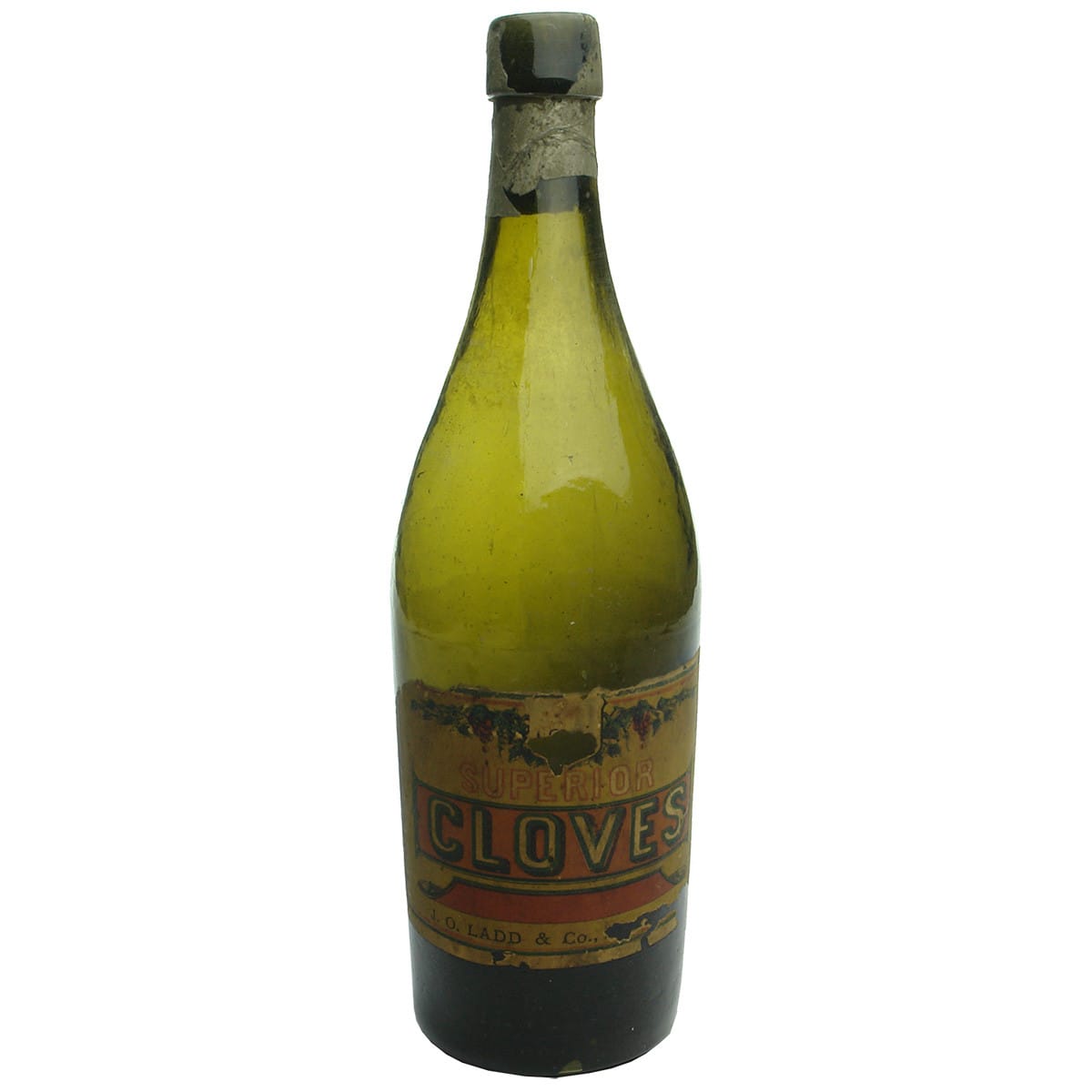 Cordial. J. O. Ladd & Co., Superior Cloves. Labelled. Green. 26 oz. (South Australia)