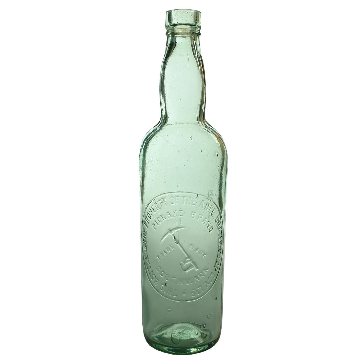 Gin. Pickaxe Brand, Southwark, Adelaide. Glass Stoppered. Aqua. 26 oz. (South Australia)