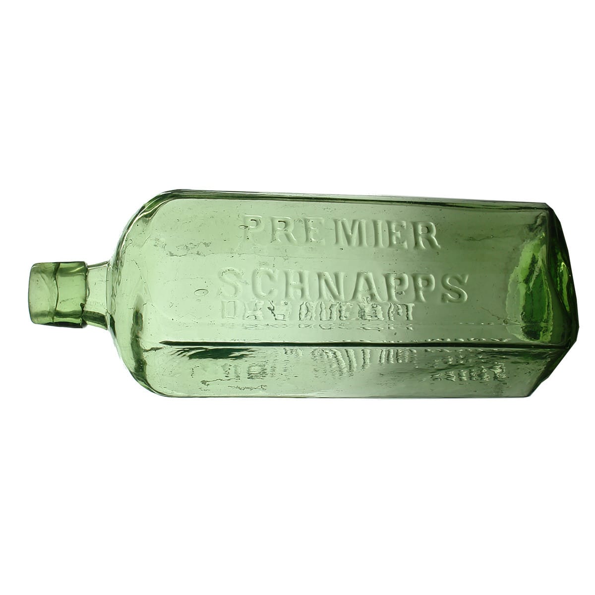 Schnapps. Premier Schnapps. Konincin Wilhelmina Branderij. Pale Green. 26 oz.