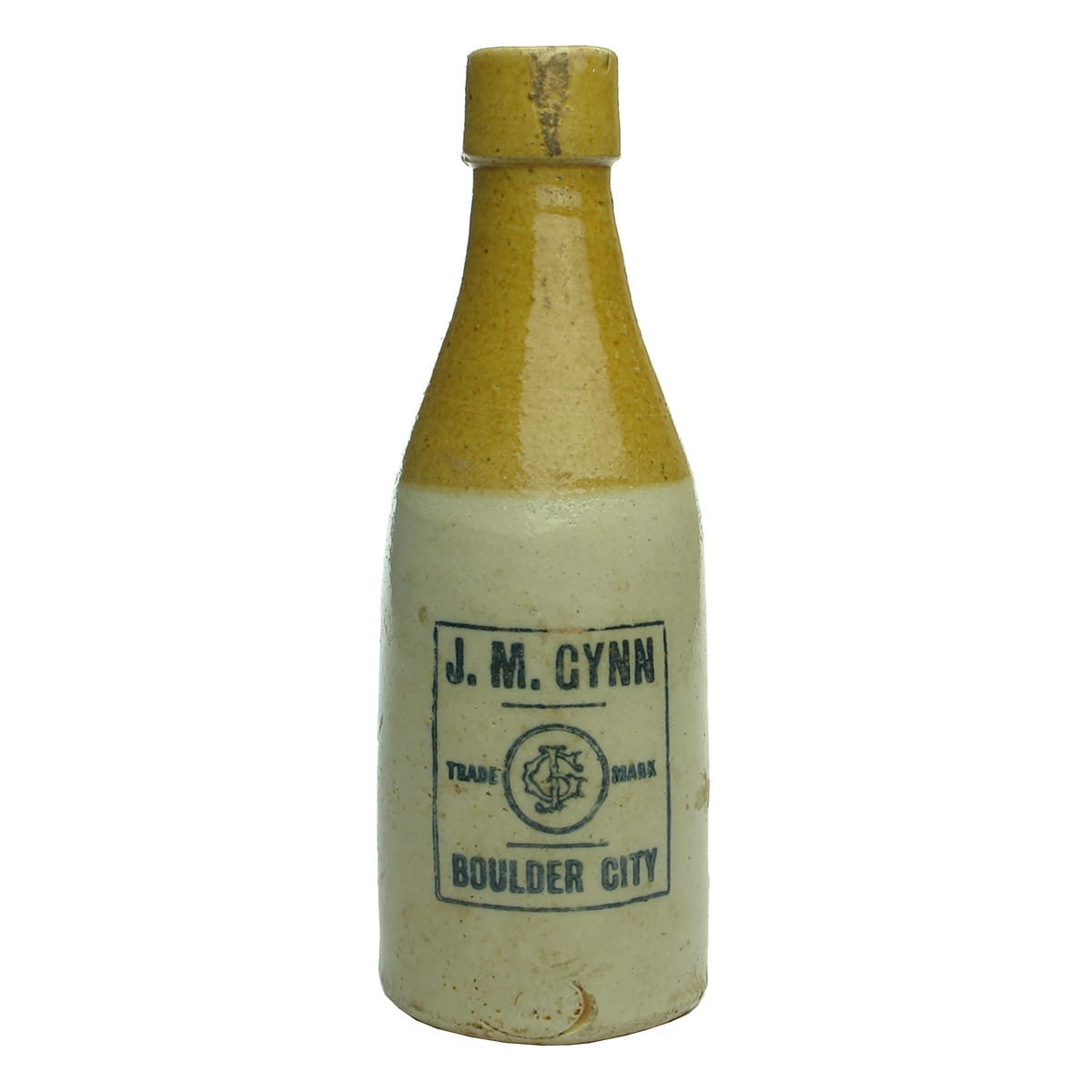 Ginger Beer. J. M. Gynn, Boulder City. Bendigo Pottery. Champagne shape. (Western Australia)