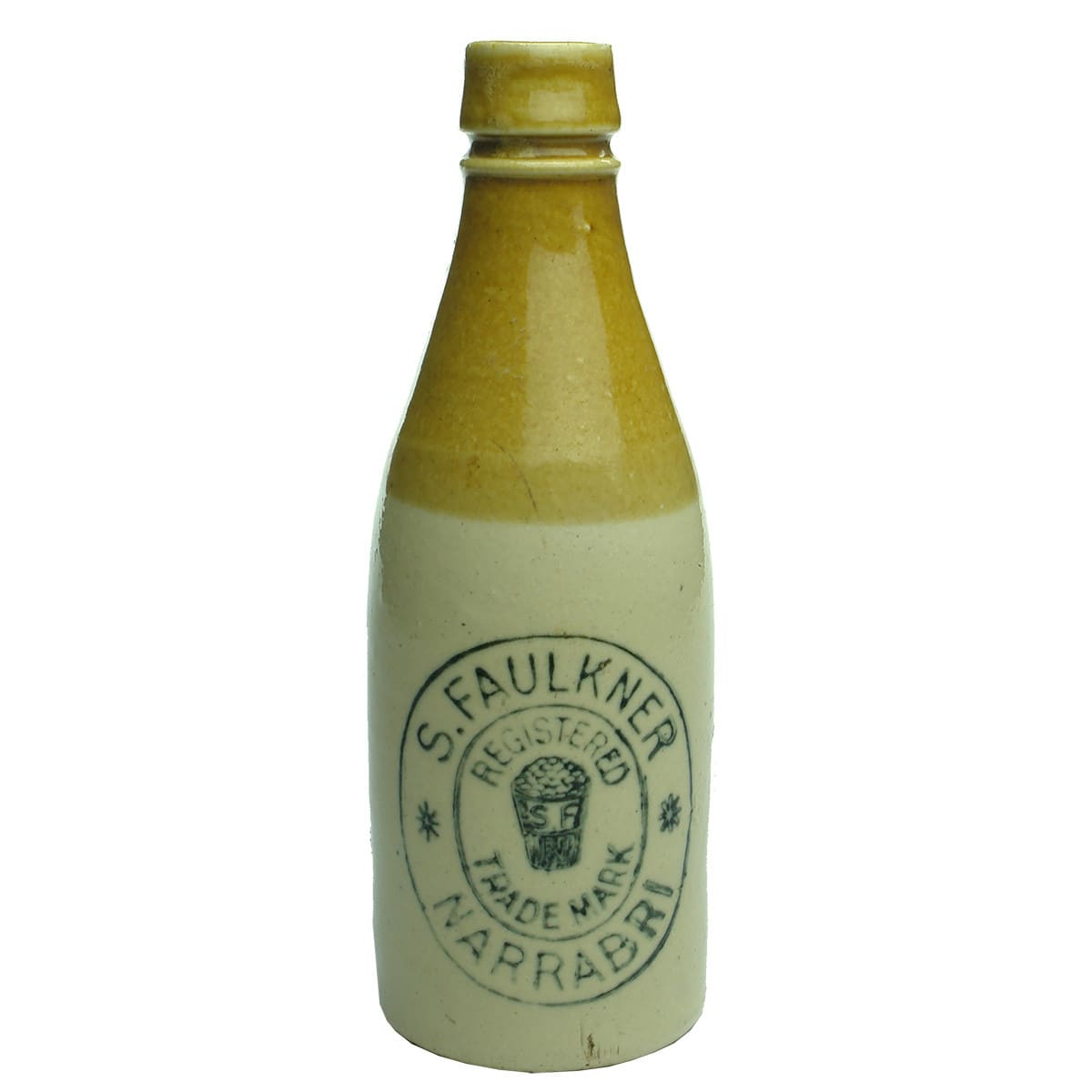 Ginger Beer. S. Faulkner, Narrabri. Pinnacle Brand. Cork stopper. Champagne. Tan Top. (New South Wales)