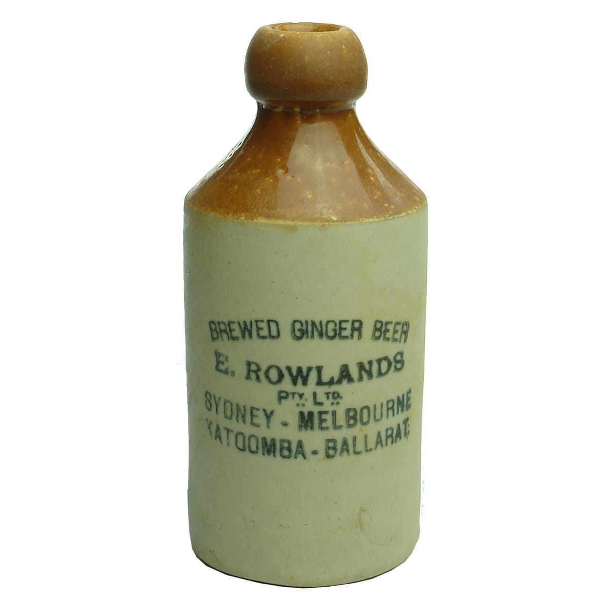 Ginger Beer. E. Rowlands, Sydney, Melbourne, Katoomba, Ballarat. Cork stopper. Dump. Red Top. (Victoria, New South Wales)