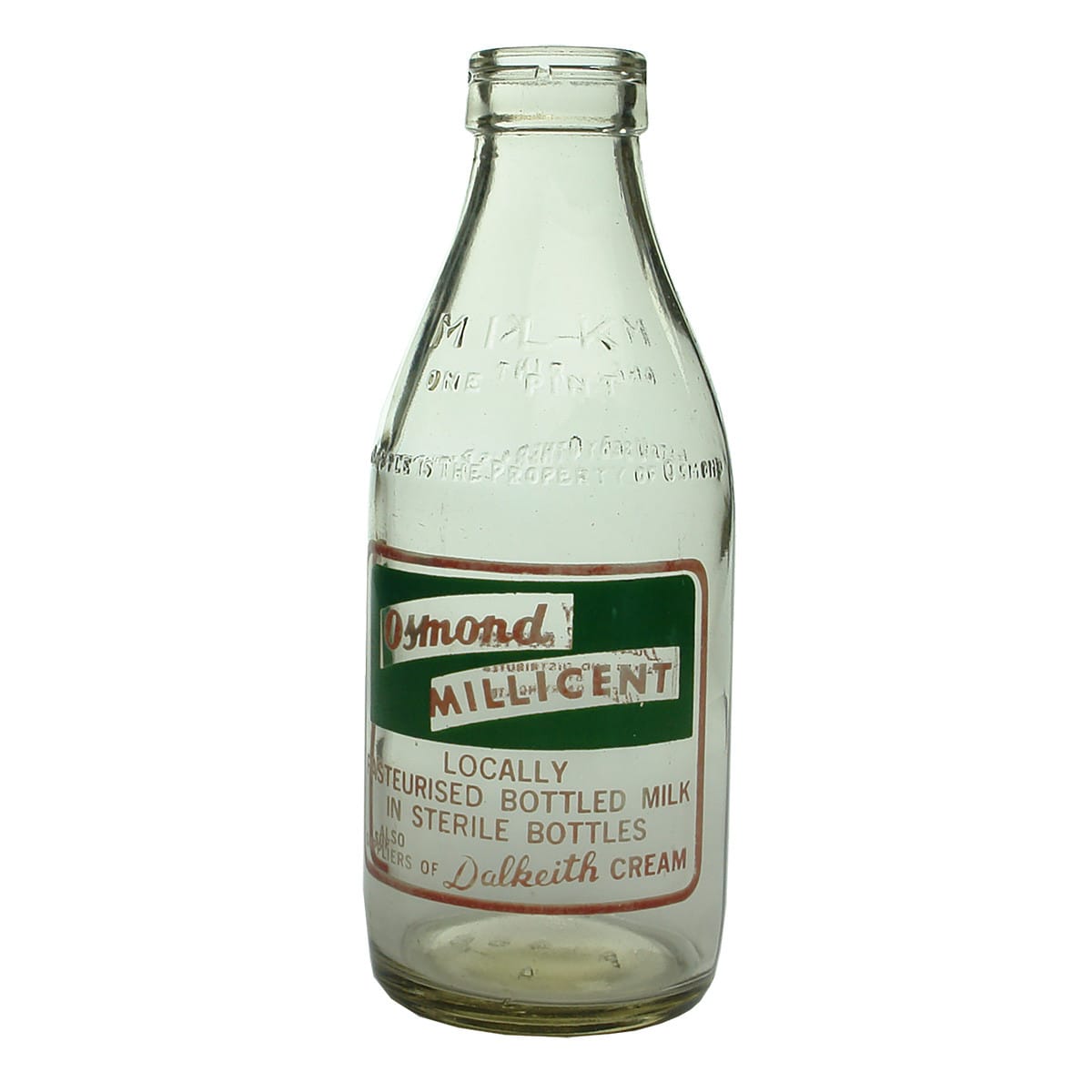 Milk. Osmond Millicent. Dalkeith Cream & Butter. Ceramic Label. One Pint. (South Australia)