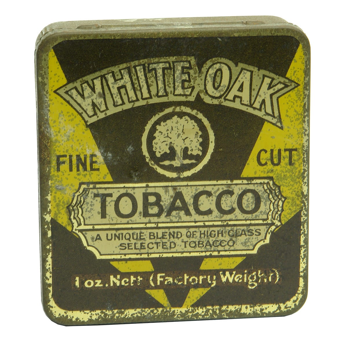 Tobacco Tin. White Oak Fine Cut. 1 oz. Michelides Ltd Perth Australia. (Western Australia)