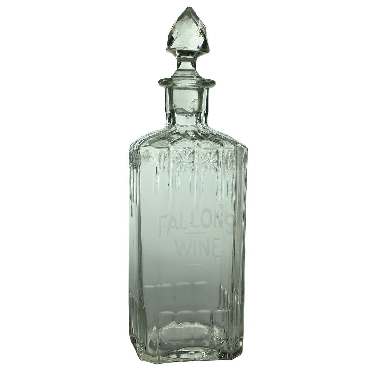 Decanter. Fallon's Wine. Moulded glass. Clear. 26 oz. (New South Wales)