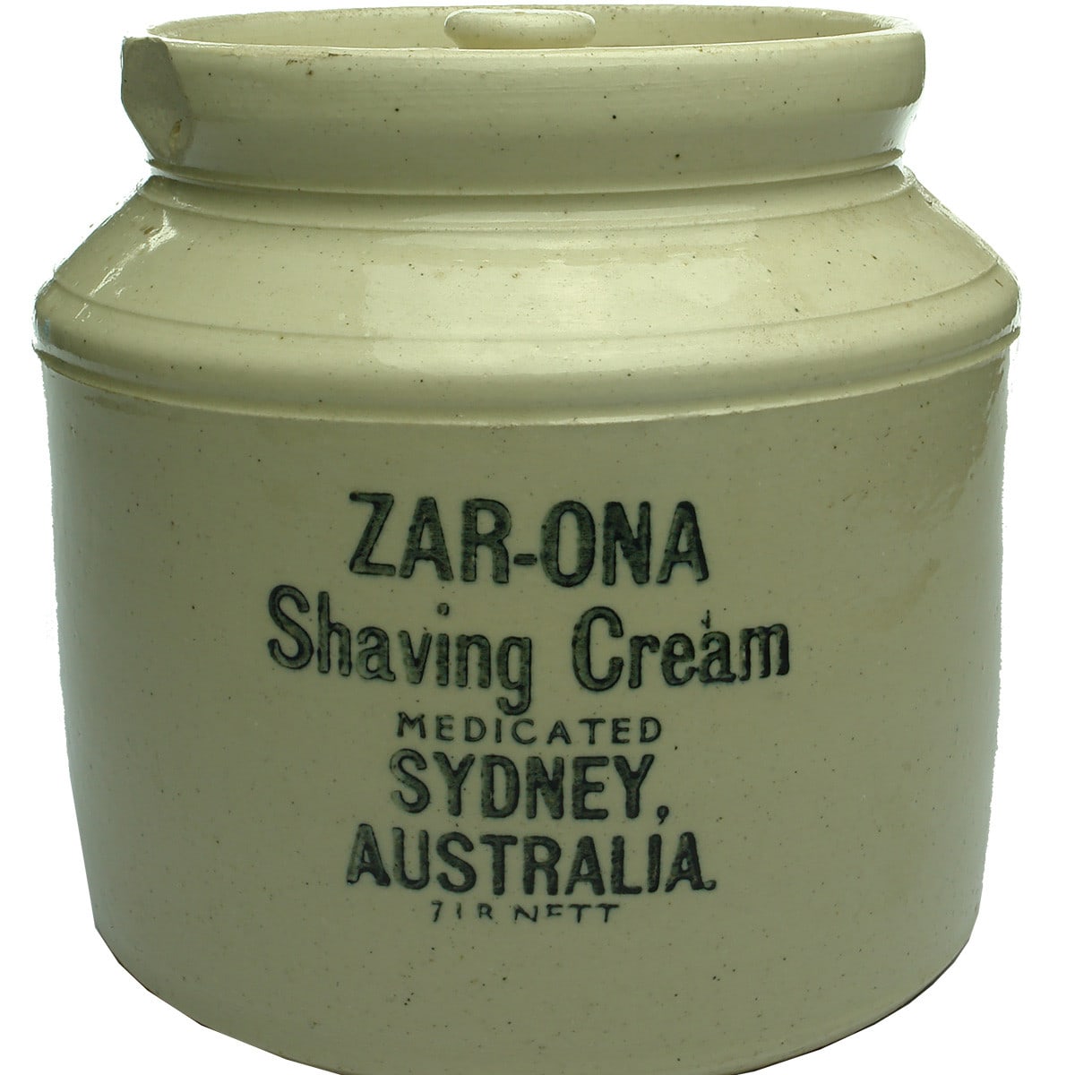 Jar. Zar-Ona Shaving Cream, Sydney. All White. 7 Pounds. (New South Wales)