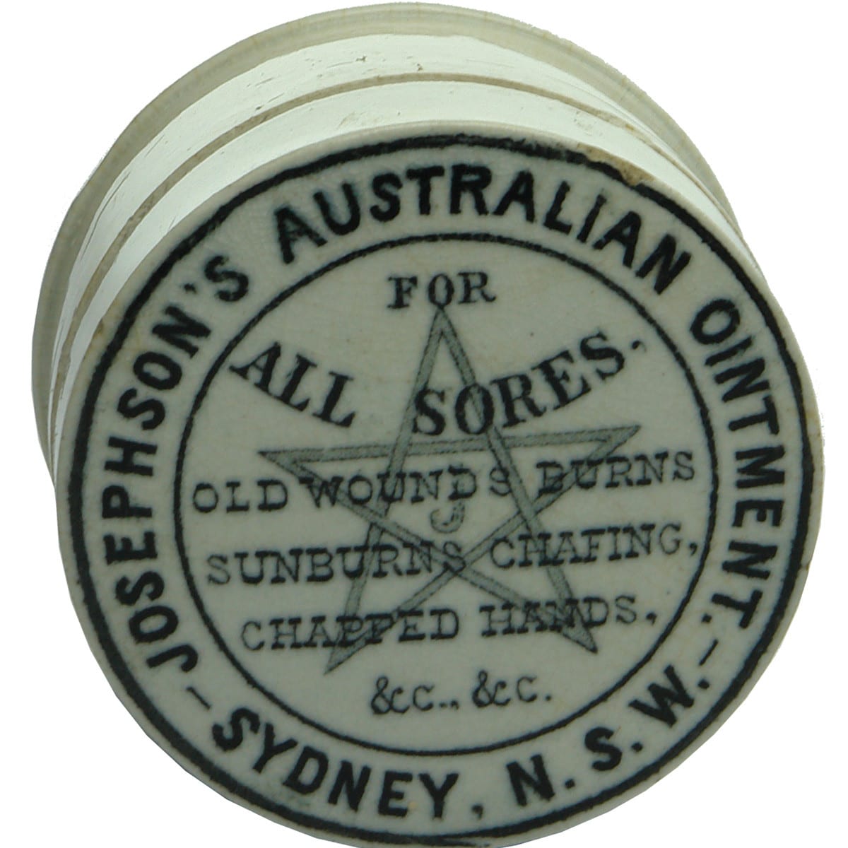 Pot Lid. Josephson's Australian Ointment. Grey Star. Sydney. (New South Wales)