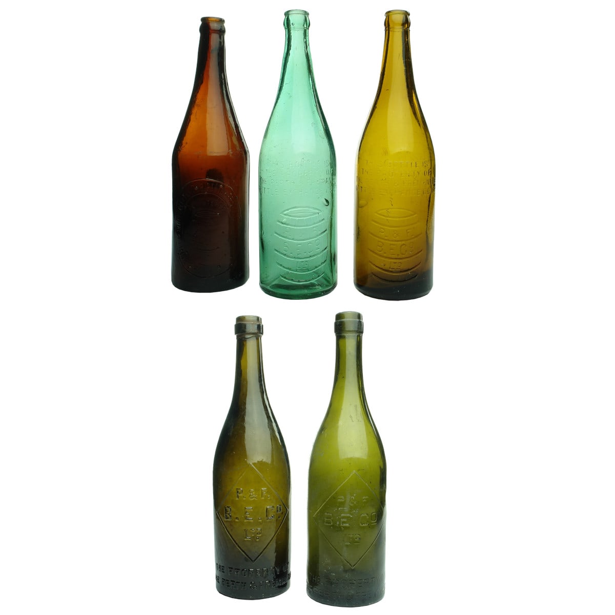 5 different Perth & Fremantle Bottle Exchange Beer Bottles. (Western Australia)