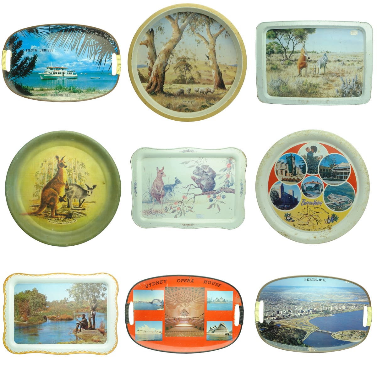 9 Serving Trays. Australian Scenes and/or souvenirs.