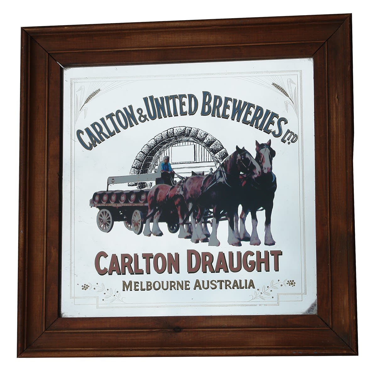 Advertising Mirror. Carlton & United Breweries Ltd. Carlton Draught. Melbourne Australia. Clydesdales & Wagon. (Victoria)