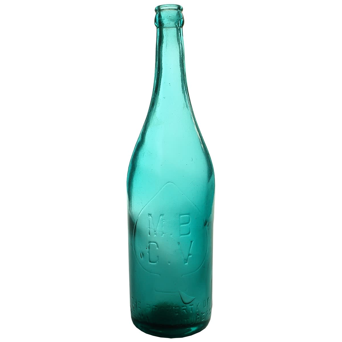 Beer. MBCV in a Spade. Crown Seal. 26 oz. Kerosene blue sort of colour. (Victoria)