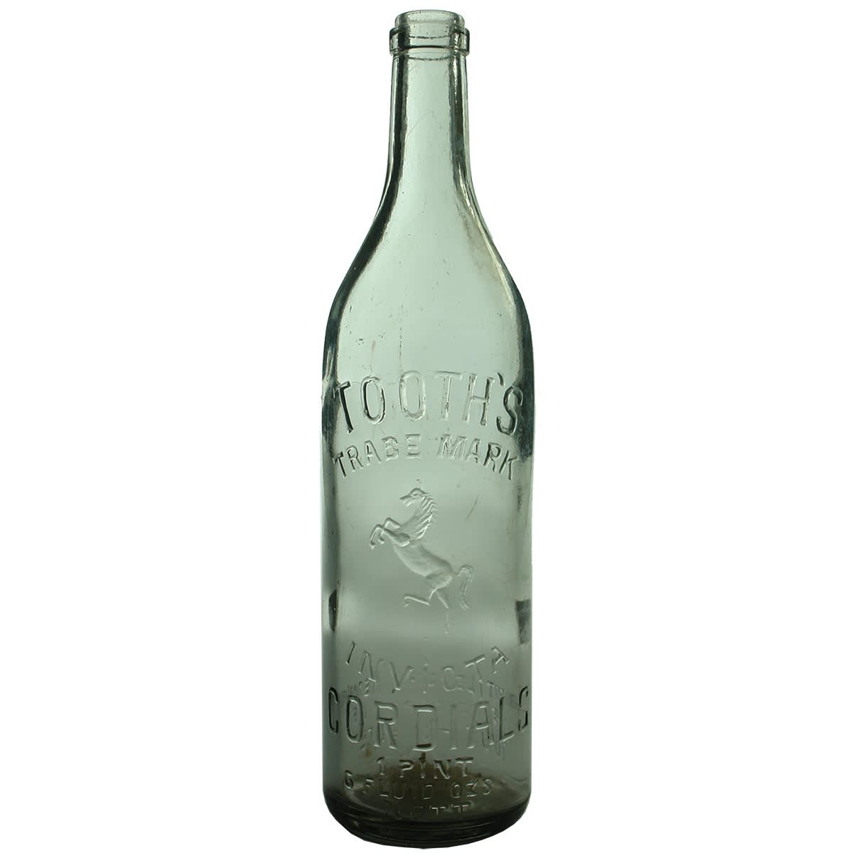 Cordial. Tooth's Invicta Cordials. Rearing Horse. Clear - Greyish. 26 oz. (New South Wales)