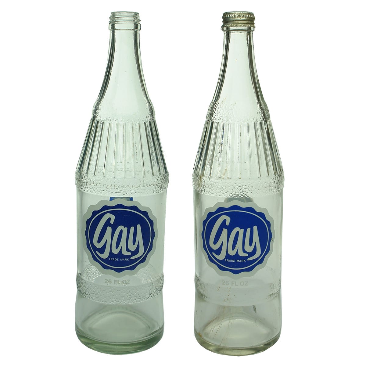Pair of different screw top soft drinks. Gay Soft Drinks, Beverage Distributors Newcastle. (New South Wales)