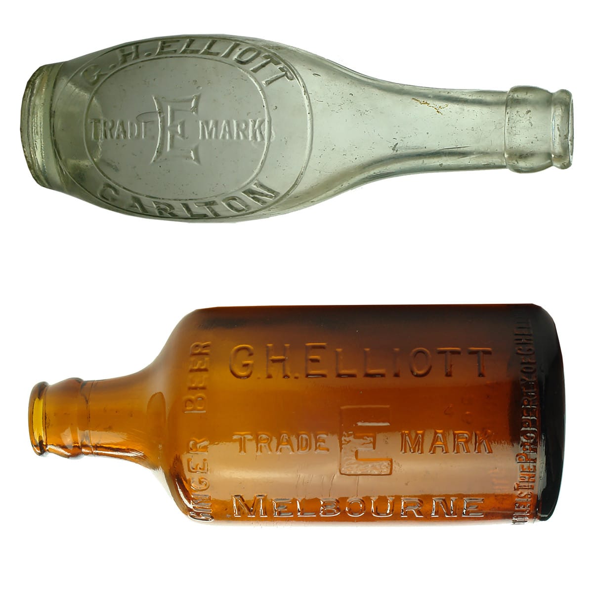 Two different G. H. Elliott Melbourne crown seals. Skittle and Dump Amber ginger beer. (Victoria)