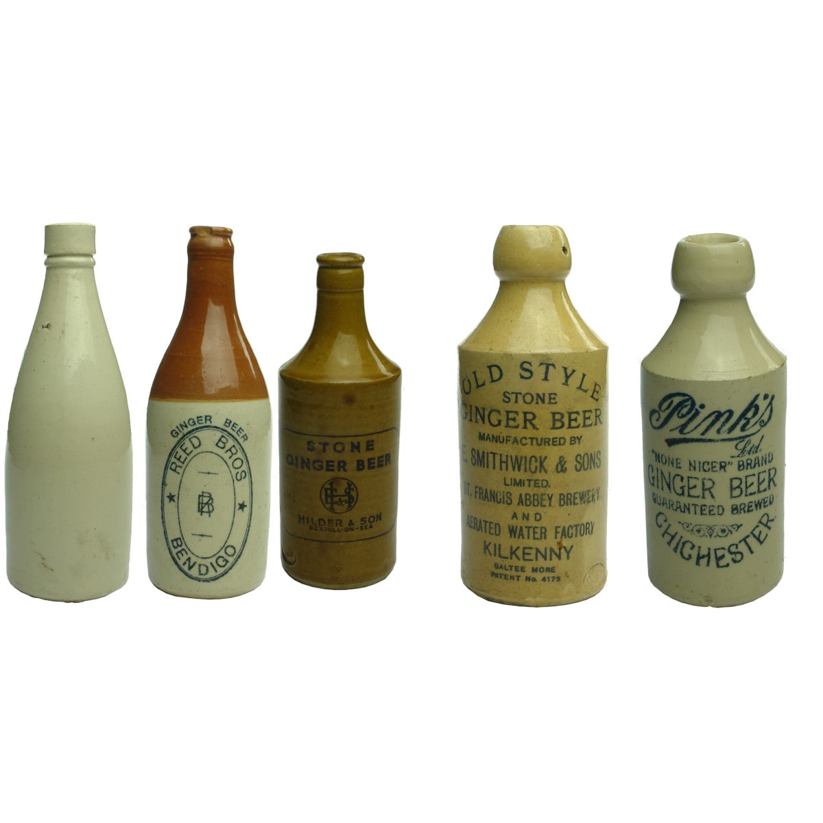 5 Ginger Beers / Stout: Port Dundas; Reed Bros, Bendigo; Hilder & Son; Smithwick, Kilkenny; Pinks Chichester.