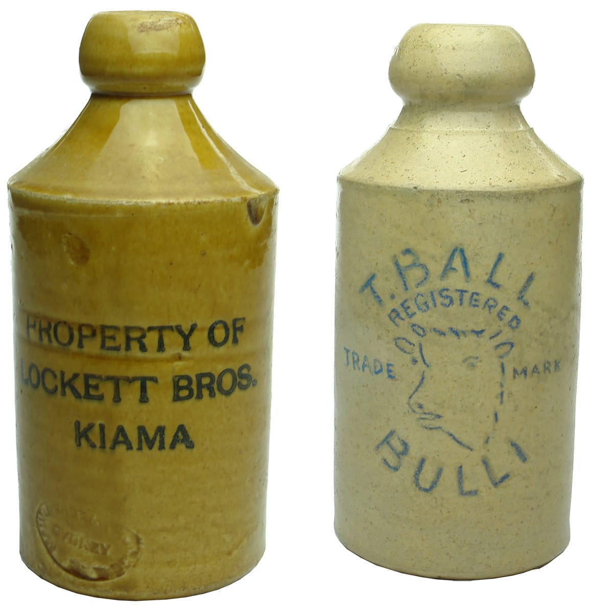 2 Ginger Beers. Lockett Bros., Kiama and sandblasted Ball, Bulli. (New South Wales)