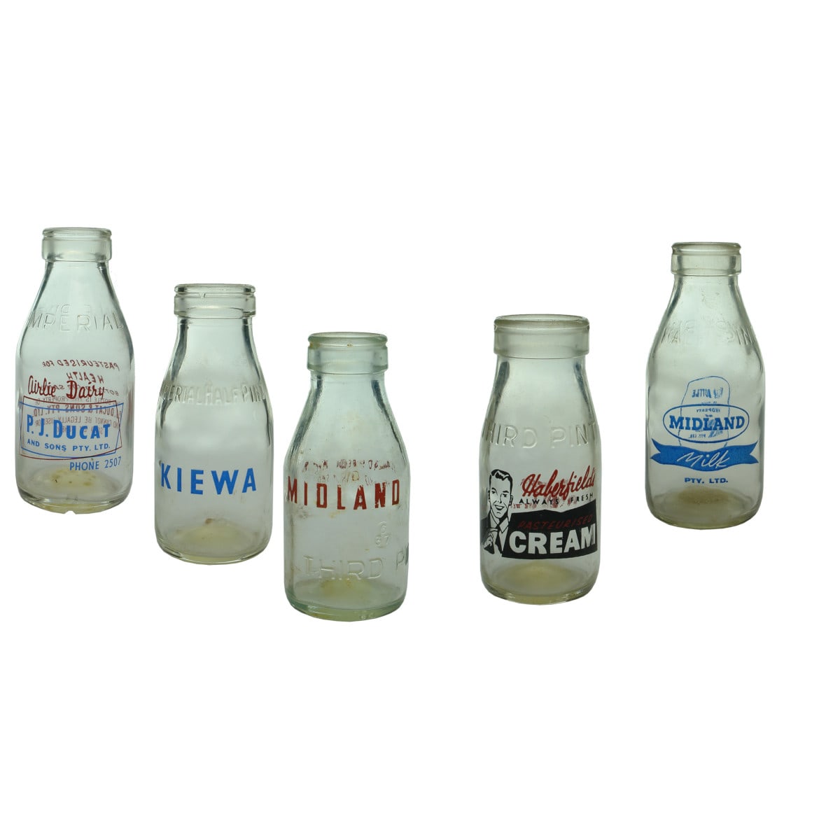 5 Milk & Creams: Ducat, Airlie Dairy; Kiewa; Midland Flavoured Milk; Haberfield's Cream; Midland Milk. (Victoria & New South Wales)