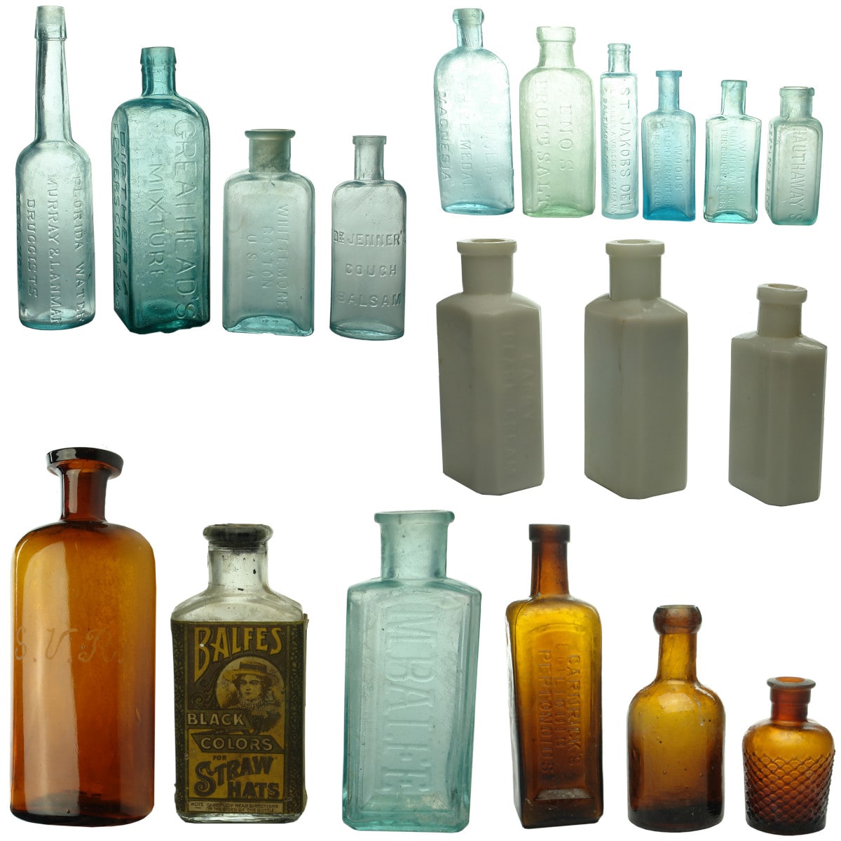 19 Miscellaneous Bottles: Murray & Lanman; Greathead's; Kruse's; Balfe; Carnrick's; Barry's; and more.
