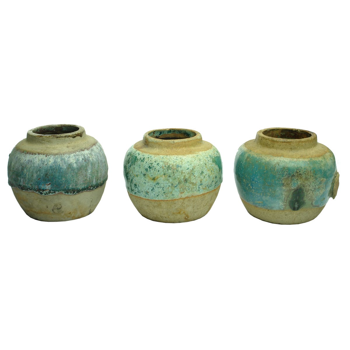 3 small Green or Greenish glazed Chinese Ginger Jars.