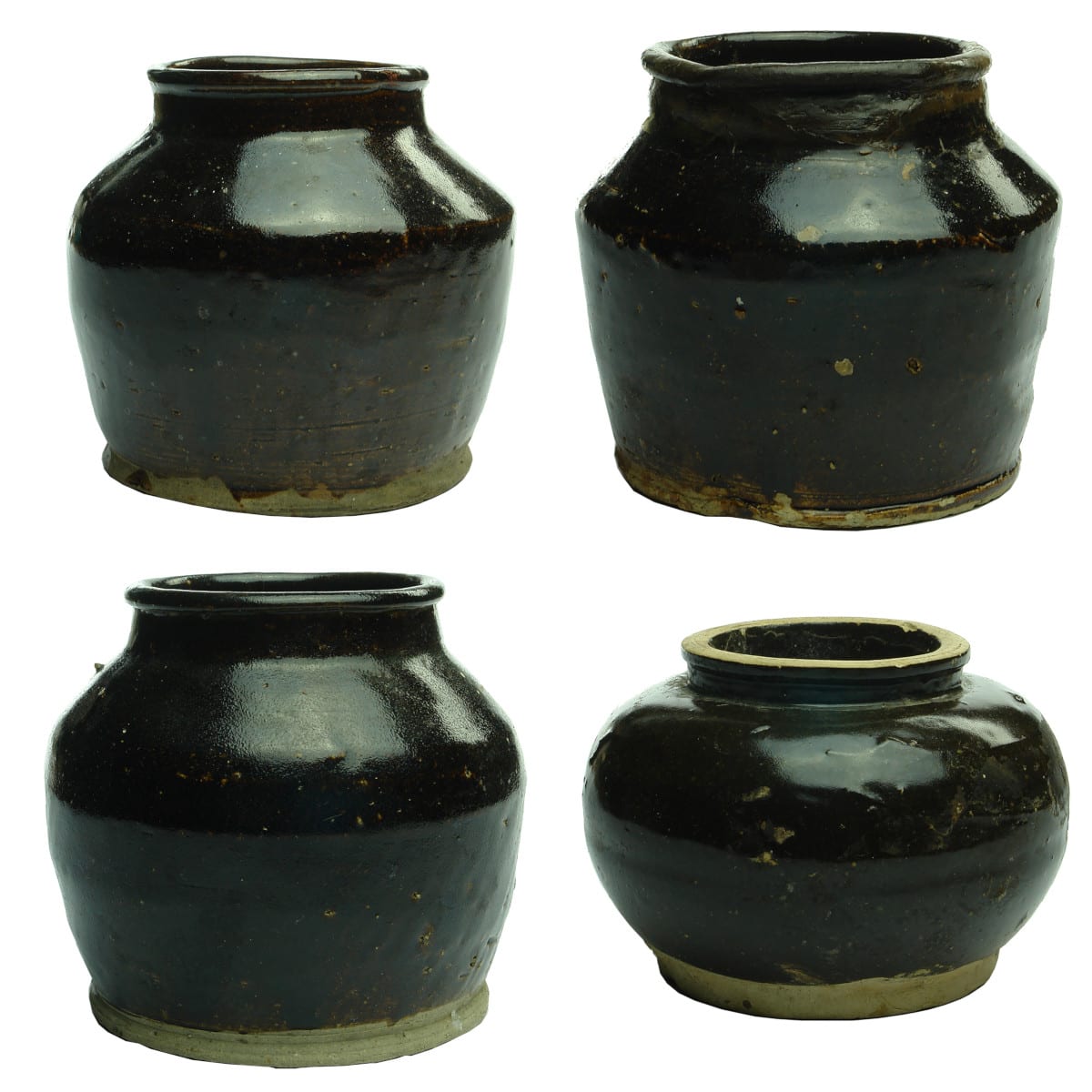 4 Brown glaze Chinese Pots.