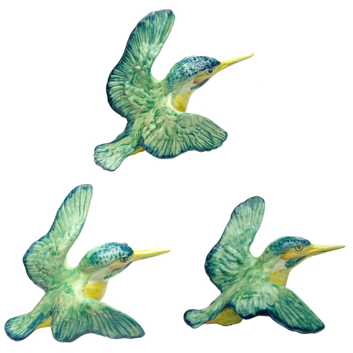 Set of three flying wall Kingfishers. Beswick England. Three sizes.