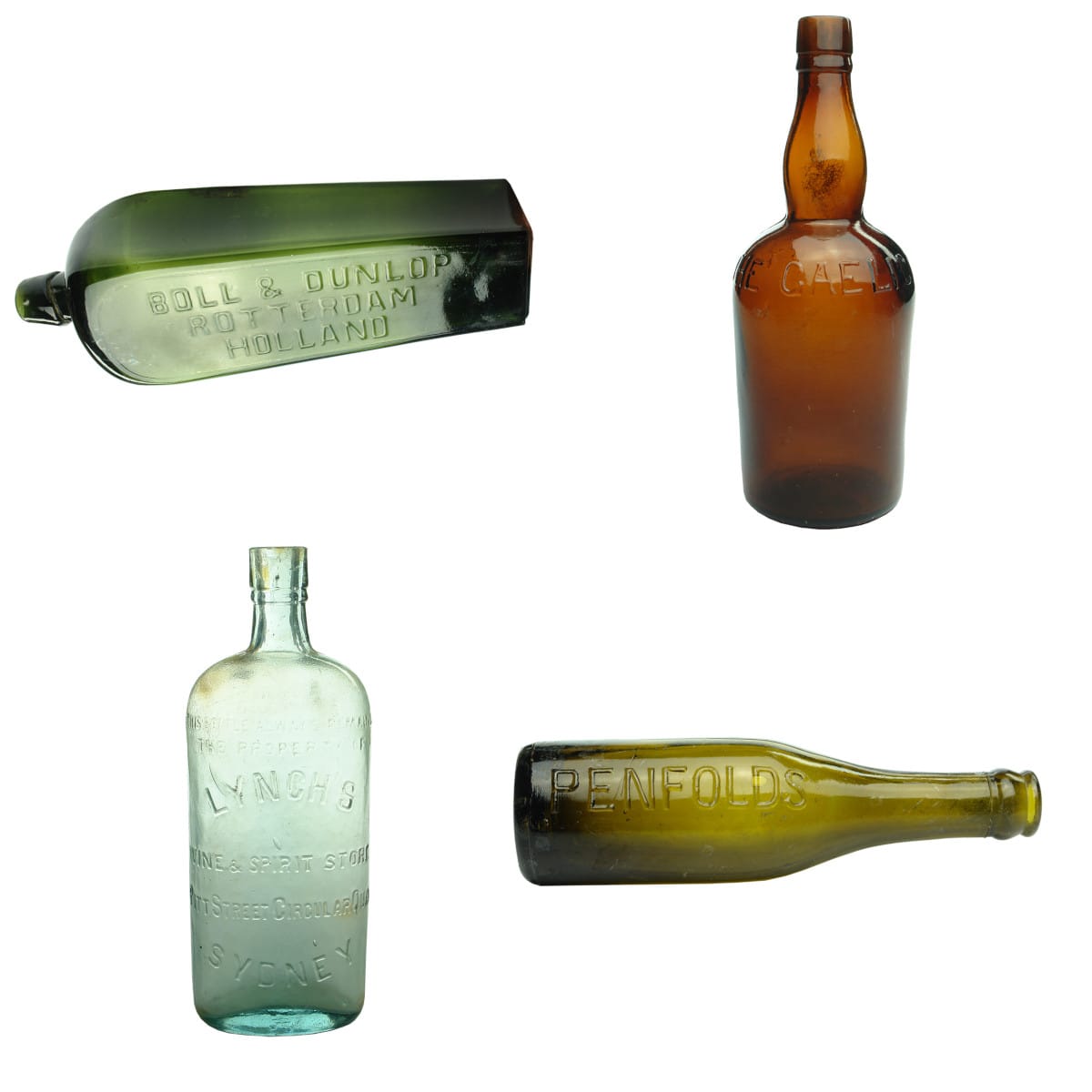 4 Spirits & Wine Bottles: Boll & Dunlop; Gaelic Whisky; Lynch's Circular Quay; Penfolds.
