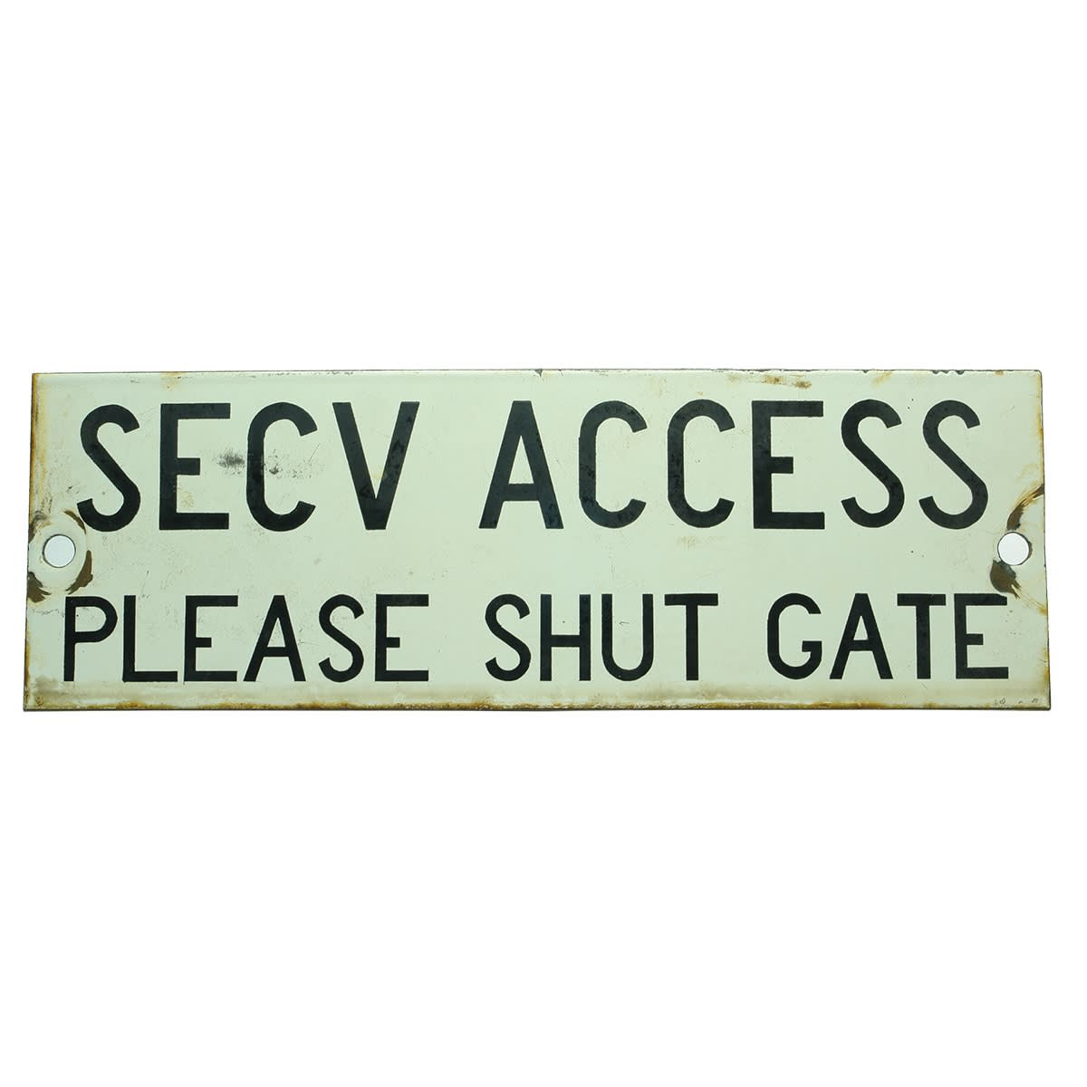 Enamel Sign. SECV Access. Please Shut the Gate. (Victoria)
