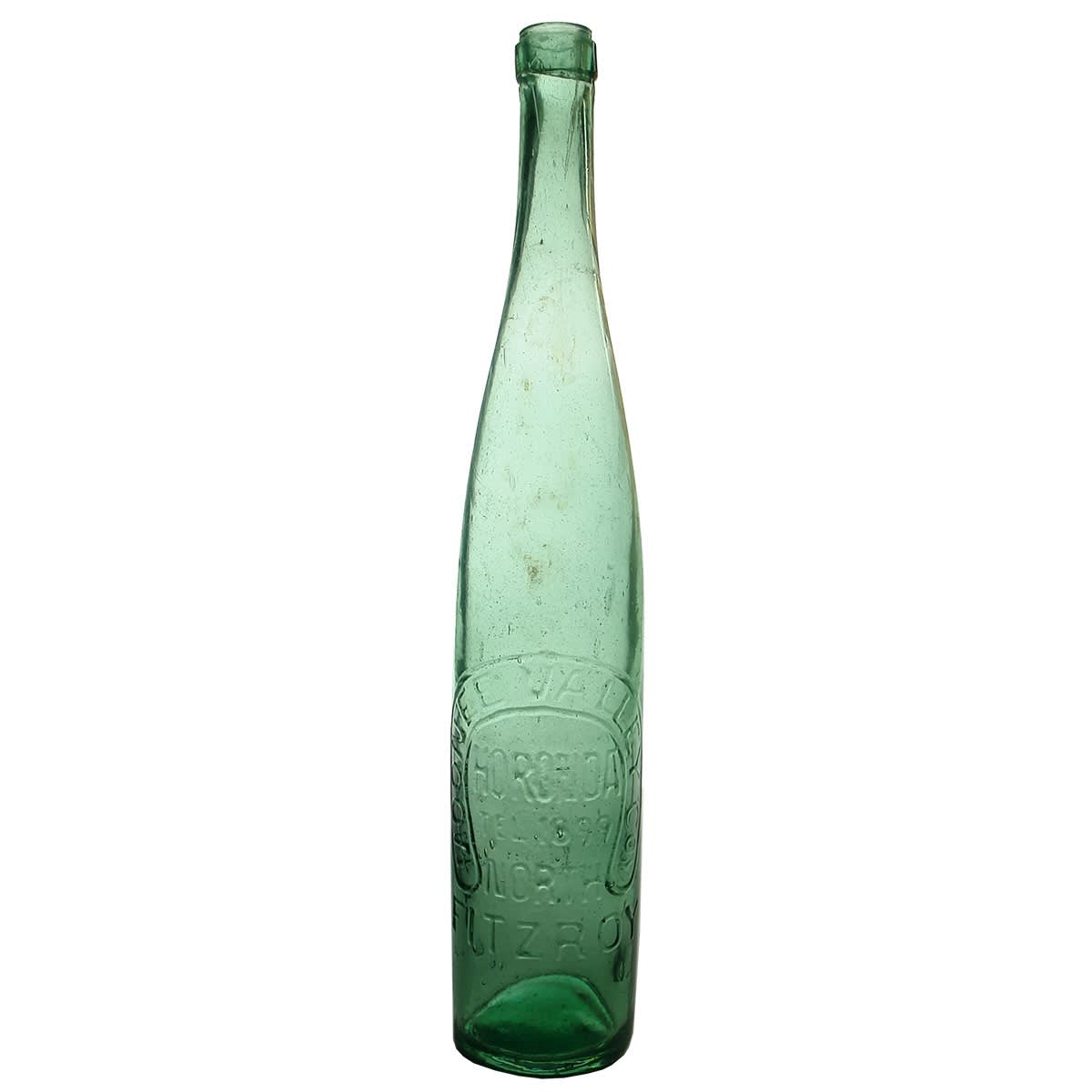 Tall Cork Stoppered Bottle. Moonee Valley Co, North Fitzroy. Horonda. Aqua. 26 oz. Wide ring seal. (Victoria)