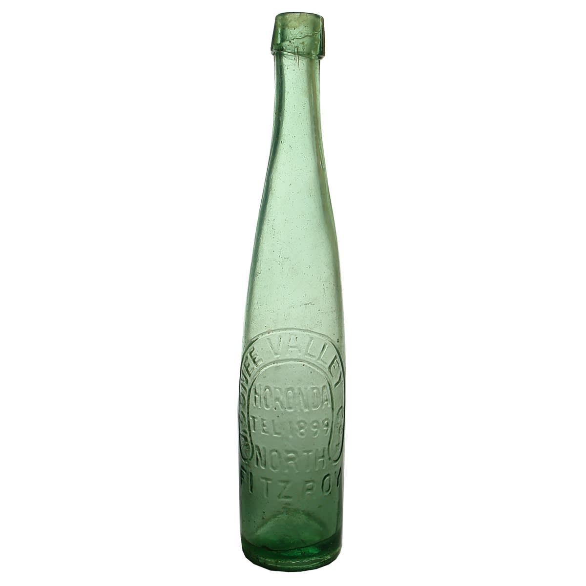 Tall Cork Stoppered Bottle. Moonee Valley Co, North Fitzroy. Horonda. Aqua. 13 oz. A base mark. (Victoria)