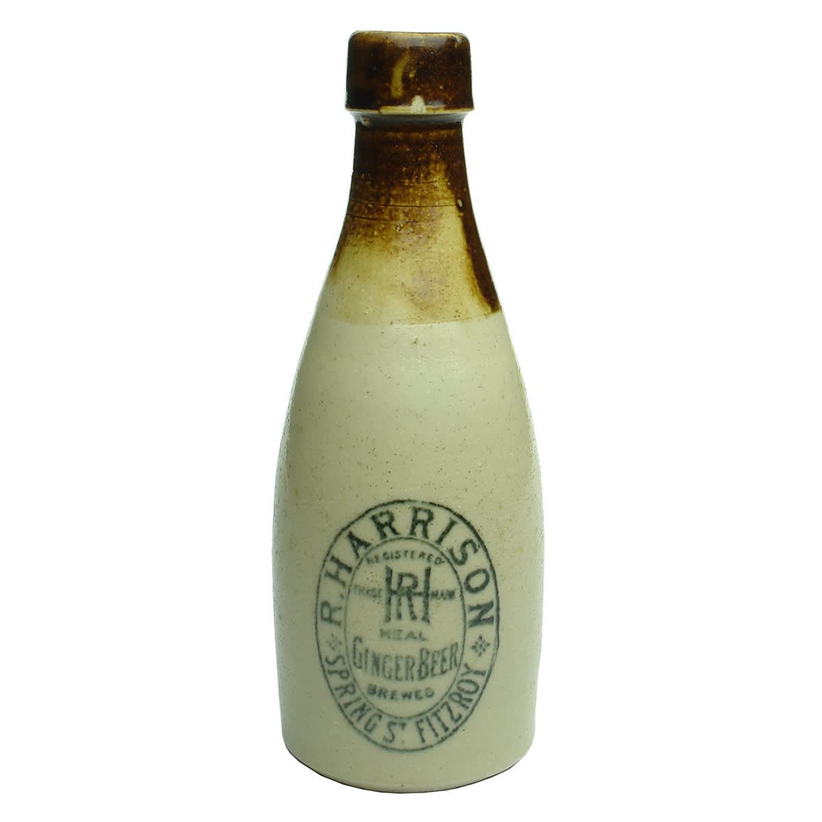 Ginger Beer. R. Harrison, Fitzroy. Tan Top. Real Variety. Unusual Neck Glaze. (Victoria)