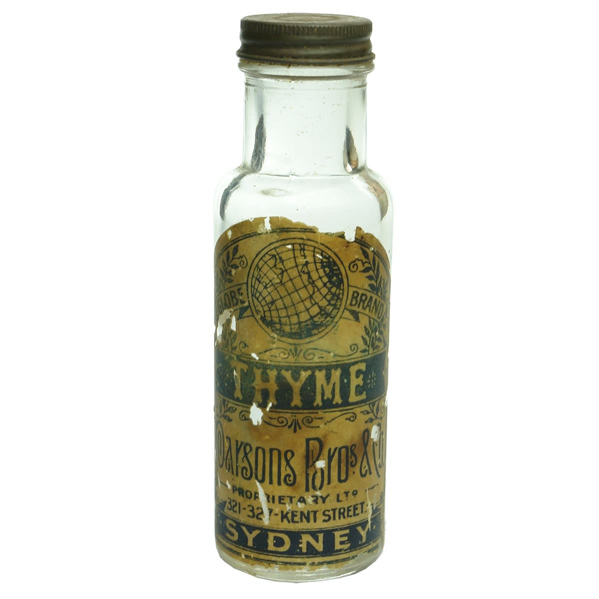 Herbs Jar. Plain jar with paper label for Parsons Bros & Co., Sydney. Thyme. (New South Wales)