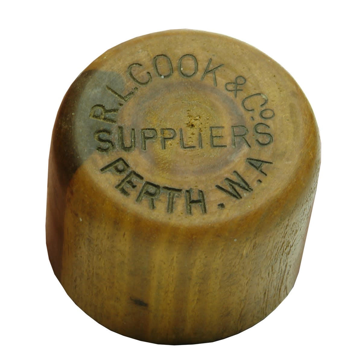 Wooden Codd Opener. R. L. Cook & Co., Suppliers, Perth, W. A. (Western Australia)