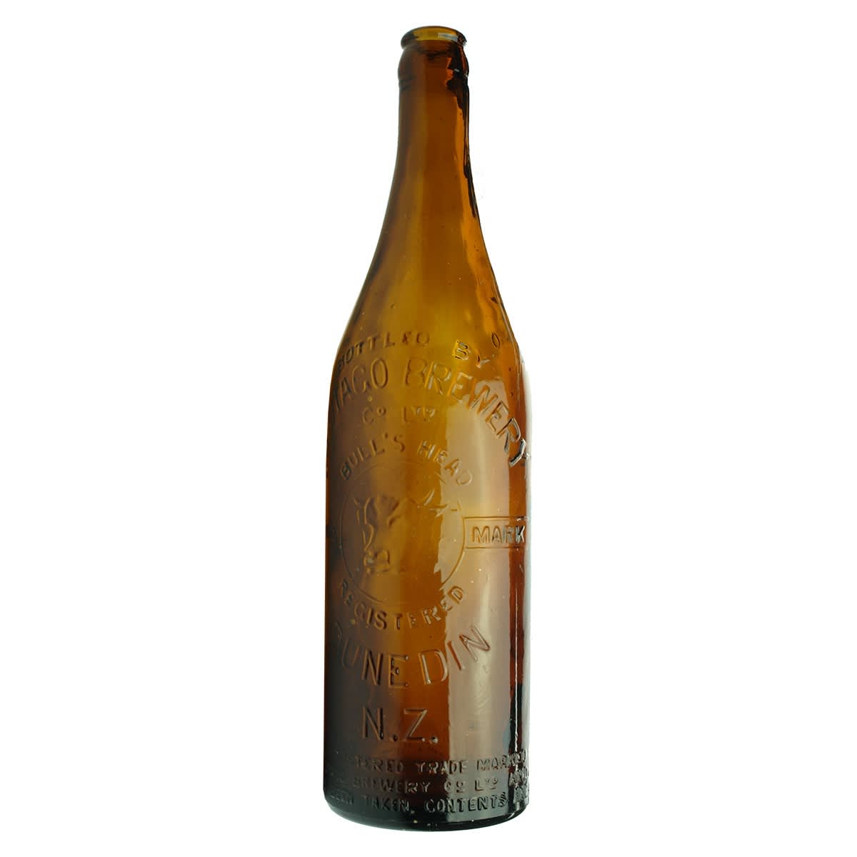 Crown Seal Beer. The Otago Brewery, Dunedin. Bull's Head. Amber. 26 oz. (New Zealand)