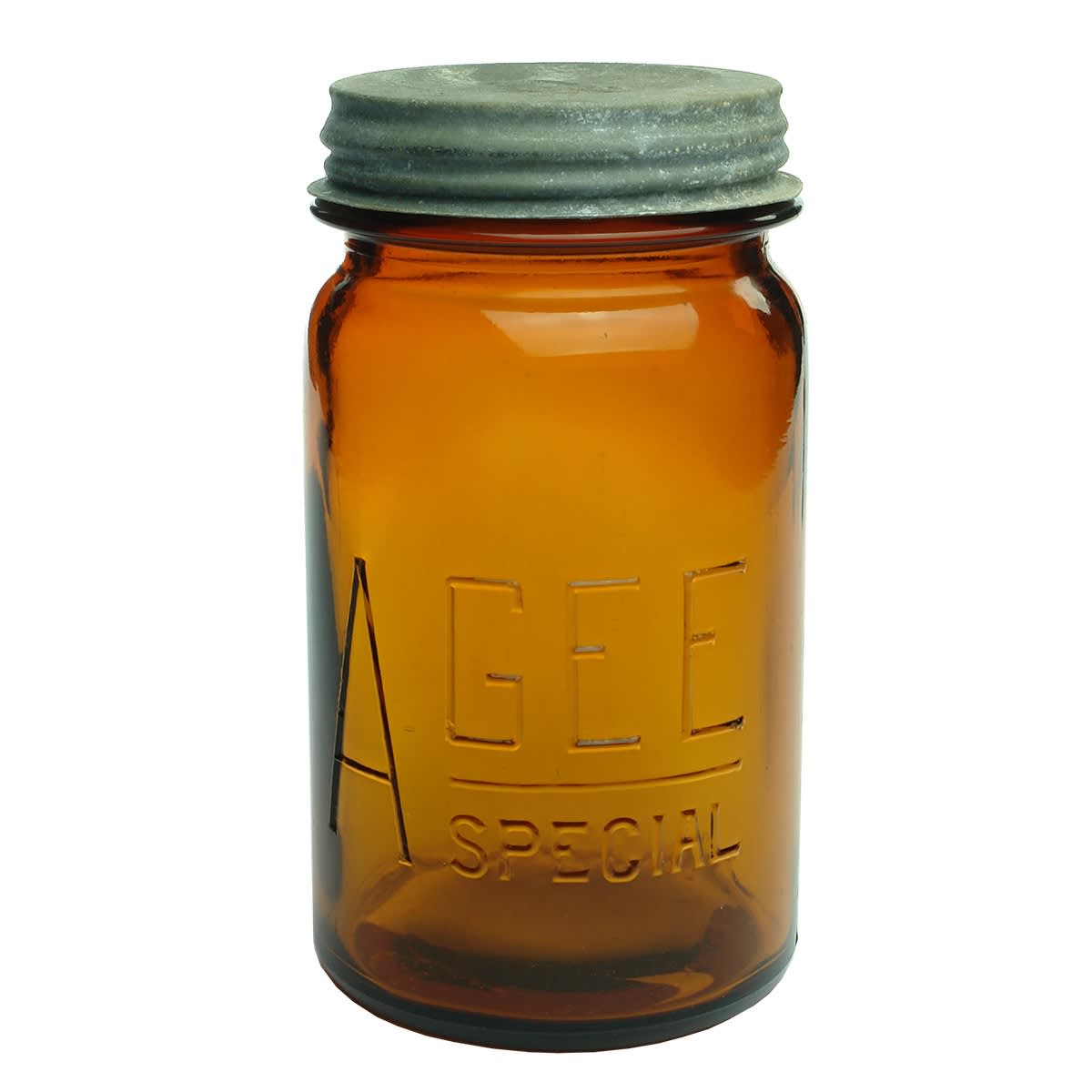 Fruit Jar. Agee Special. Original Agee lid. Amber. Quart.