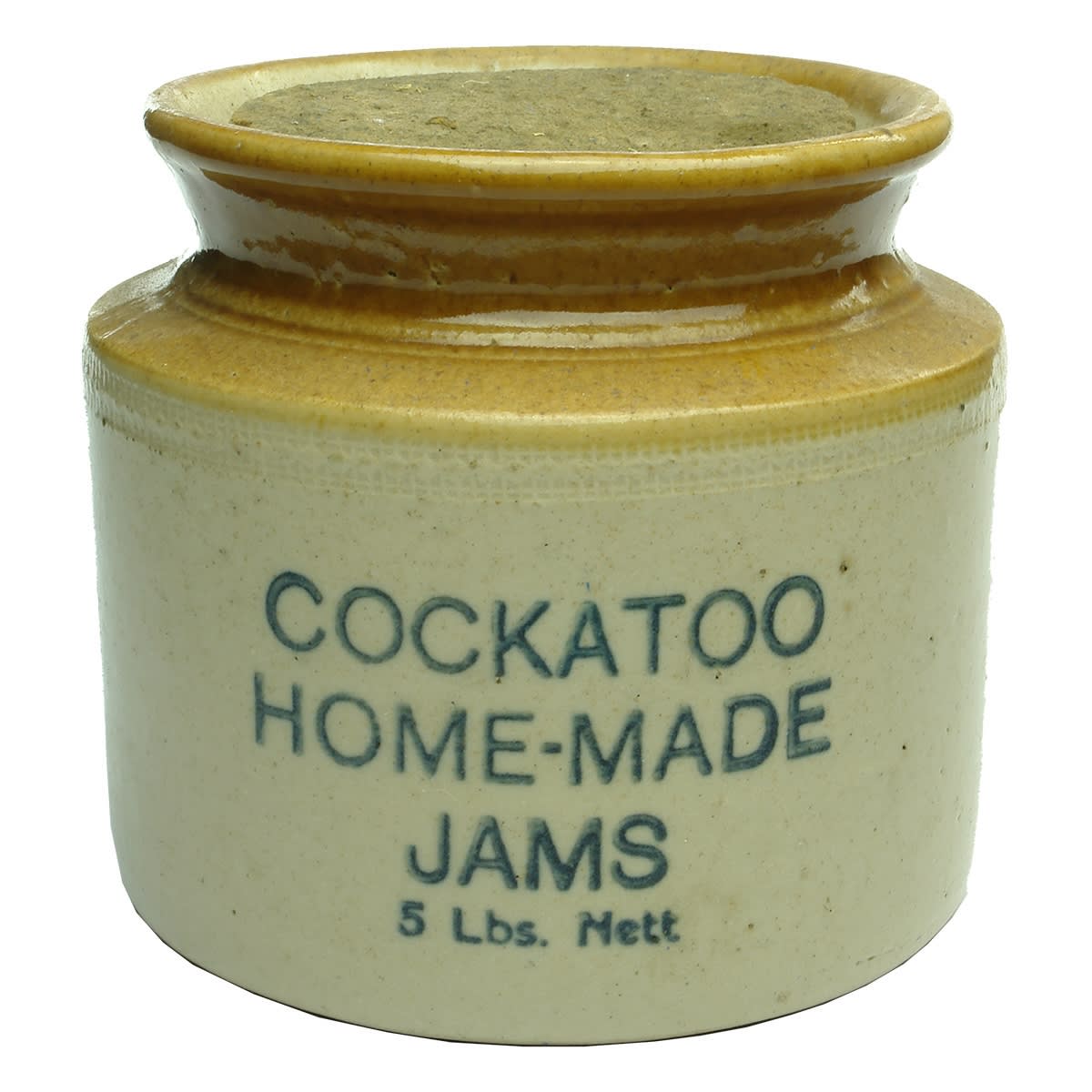 Jar. Cockatoo Home Made Jams. 5 Lbs. (Victoria)